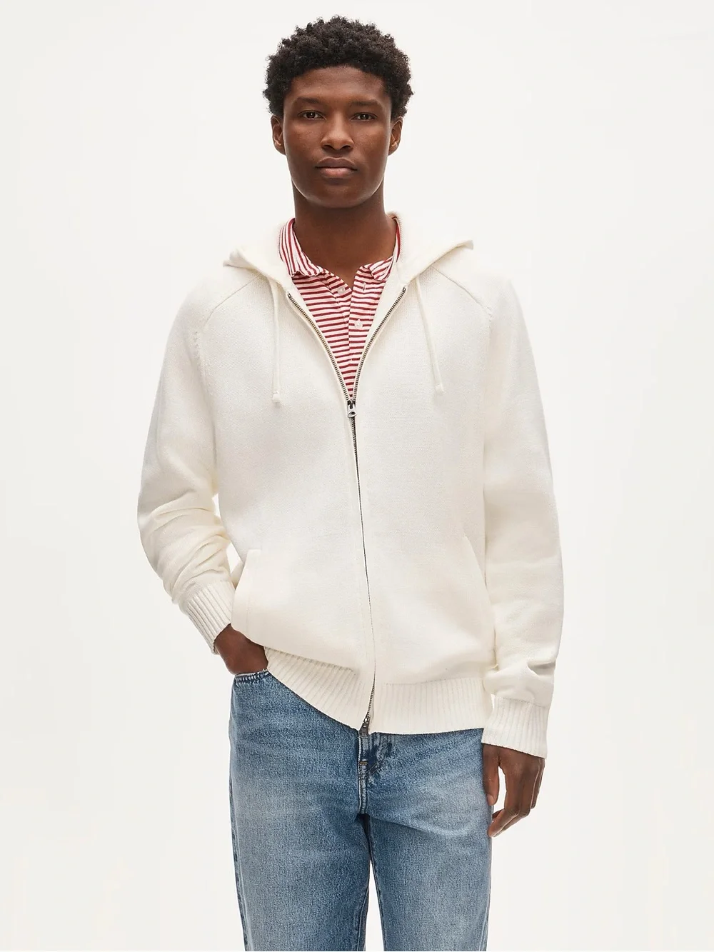 J. CREW Heritage cotton hooded full-zip sweater in Ivory Size S NWT $128 CT606